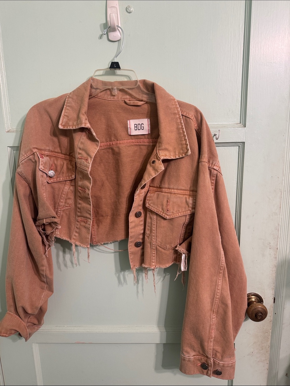 BDG Cropped Distressed Jean Jacket in Dusty Rose